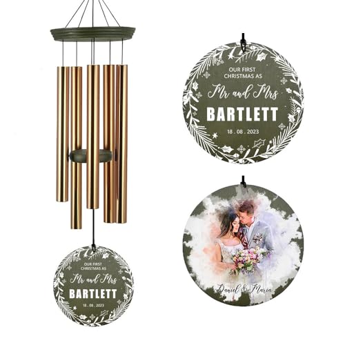 Image of ASTARIN Personalized 20th 50th Anniversar Wind Chime, Happy Anniversary Wedding Valentine's Day Gift for Wife Women Sister, Gold Anniversary Keepsake Decoration for Parents Couples