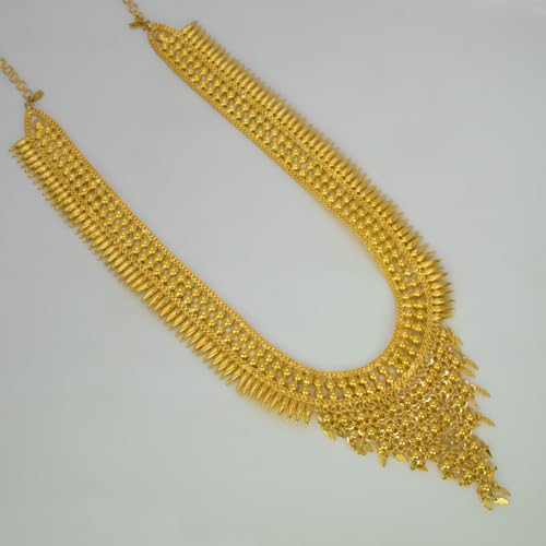 Image of Kollam Supreme Gold Plated Brass Broad Pichimottu /Jasmine Elakkathali Long Chain Necklace, Pack of 1