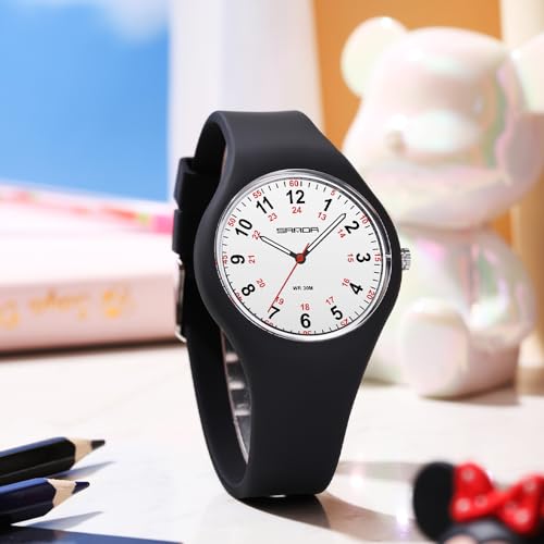 FANMIS Fashion Teenage Student Minimalist Analog Watch Unisex Ultra-Thin Sports Watch Waterproof Nurse Watch Military Time Luminous Easy Read Dial with Colorful Silicone Band3