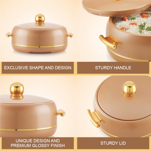 Image of Modware Atlantis Casserole 1500ml Elegant Design Premium Hot Pot, Retains Temperature for Hours, Insulated Inner Steel Casserole for Roti, Hot Box for Home, Chapati Box, Serving Bowl with Lid (Brown)