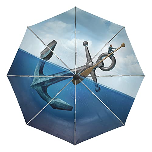 Arte Cielo Azul Mar Barco Paraguas Plegable Automático Resistencia contra Viento Paraguas Impermeable de Viaje para Hombres Mujeres Cover