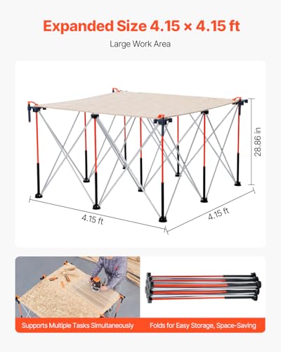 Image of VEVOR Portable Folding Workstand, 4.15 x 4.15 ft Collapsible Workbench, 3500 lbs Weight Capacity, No Assembly Foldable Work Stand with Storage Bag, Table Top NOT Included, for Garage Workshop Outdoor