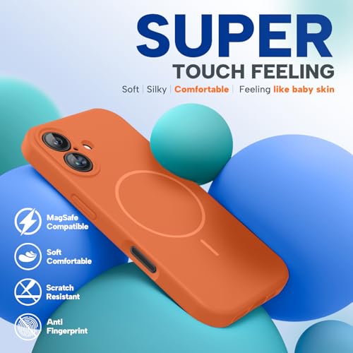 Image of Miracase Magnetic for iPhone 16 Plus Case, [Soft Anti-Scratch Microfiber Lining], Compatible with MagSafe, Liquid Silicone Shockproof Drop Protection Phone Case for 16 Plus,Orange
