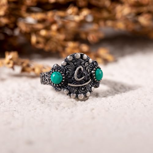 Getname Necklace Personalized Cattle Brand Turquoise Ring or Custom Initial Ring Unisex Turquoise Rings Sterling Silver Letter Ring Gift for Her Western Style Ring Cowgirl Ring4