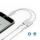 iPhone 7 Adapter, iPhone 7 Splitter, Compatible IOS 10.3 or Later, Wofalodata Dual Lightning Headphone Audio & Charge Adapter for iPhone 7 / 7 Plus (Silver)