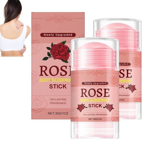 Natural Deodorizing Body Care Stick, Rose Scent, Natural Rose Body Deodorant Stick, Sweating Under the Armpit to Removal Odors, Portable Odor Controlling for Underarms, Hands, Feet & More (2pcs)