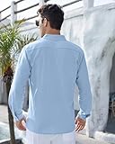 NANAMEEI Men Long Sleeve Linen Shirts Regular Fit Casual Beach Shirts,Light Blue, 2XL - Image 4
