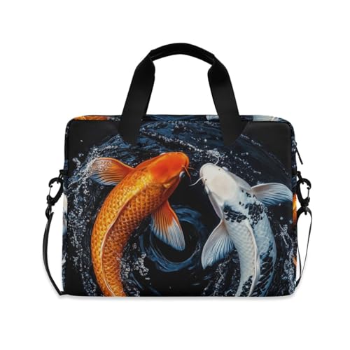 Sacoche pour ordinateur portable 15.6 pouces avec bandoulière et motif kois Yin Yang