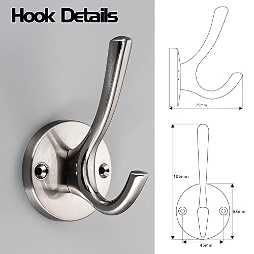 Wall Hooks 4 Pcs Towel Hook Coat Hooks Heavy Duty Thick Bath Robe Hooks Wall Mount Hooks For Bathroom Kitchen Hotel Bearing 25Kg (Nickel) #TOP1