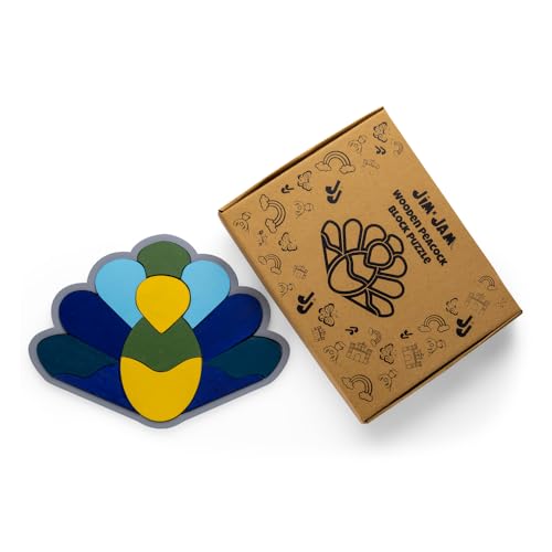 Image of Peacock Wooden Puzzle | Peacock Shaped Tray and 11 Colorful Wooden Shapes to Complete the Puzzle | Enchance Problem Solving, Abstract Thinking and Spatial Awareness | Ages: 3+ Years