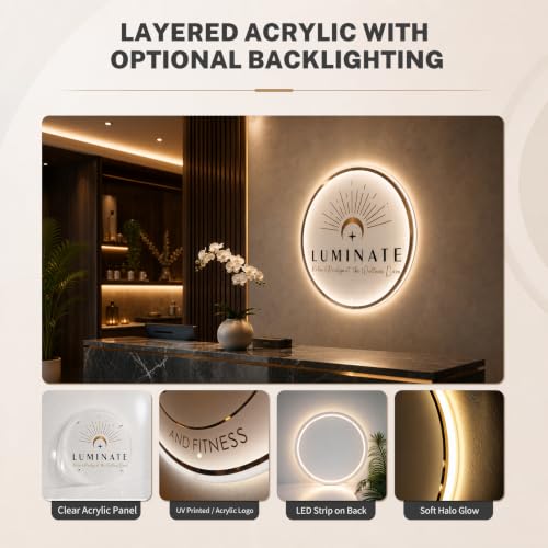 Image of Custom LED Backlit Acrylic Logo Sign for Business Office Reception Wall | Premium Halo Lighting, Precision Laser Cut, Business Logo Sign, Indoor Branding, Multiple Sizes, Easy Installation
