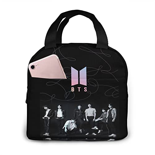 Kpop Fun Cartoon Lunch Box Insulated Lunch Bag Jimin V J-Hope Jin Lunch Tote For School Picnic Boys Girls Portable Multifunctional Meal Ice Bag 8x8.5x5inch