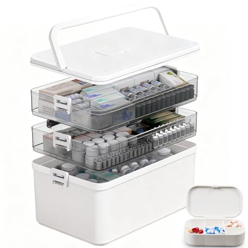Boîte de rangement médicale à 3 couches beige avec poignée - 2