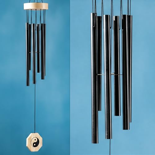 Image of Amazon Basics Decorative Wind Chimes for Balcony, Home & Garden | Pleasant Sound | Handcrafted | Metal Chime for Home Decor & Gifting | Color Black | Material: Aluminum | Size: 76L x 9W x 9H cms
