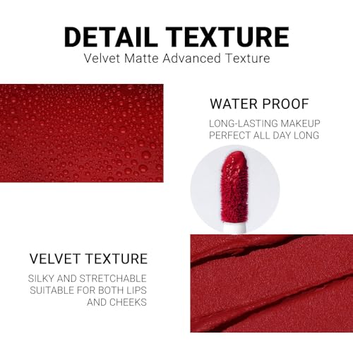 Image of evpct 1Pcs Ruby Brick Red Matte Liquid Lipstick Lip Gloss Glossy Set for Black Women 24 Hour Silky Velvet Lipstick labiales matte larga duracion mate 24 horas originales 08#