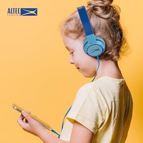 Image of Altec Lansing Kid Safe Wired Headphones, Over Ear Headphones for Kids Ages 3-5, Volume-Limiting Toddler Headphones with Mic, Compact Foldable Kids Headphones with Cord, APA Approved (Blue)