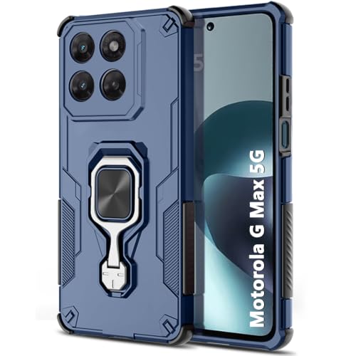 Image of TheGiftKart Tough Armor Bumper Back Case Cover for Motorola Moto G Max 5G | Ring Holder & Kickstand in-Built | 360 Degree Protection Back Case Cover for Motorola G Max 5G (PC & TPU, Blue)