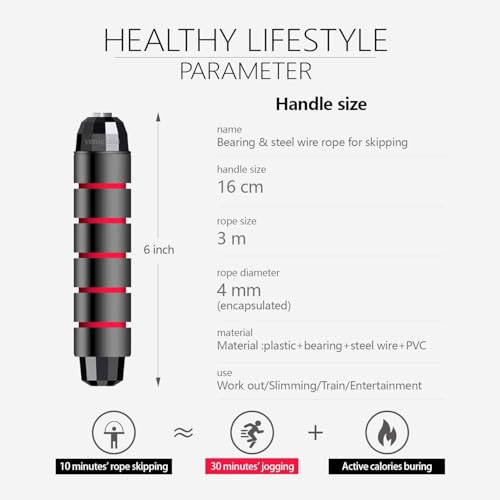 Image of Redify Skipping Rope Men and women and Children Exercise Rope for Exercise Workout & Weight LossTangle Free Jumping Rope for Kids Polyvinyl Chloride rope
