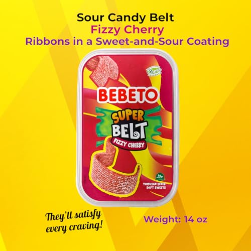 Bebeto Super Belt Cherry, Vegan Sour Candy Belts, 14 oz (400g) - image 6
