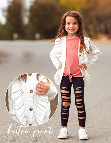 Image of Arshiner Girls Cardigan Sweaters Ruffle School Uniform Sweater V Neck Button Front Outerwear 4-13 Years