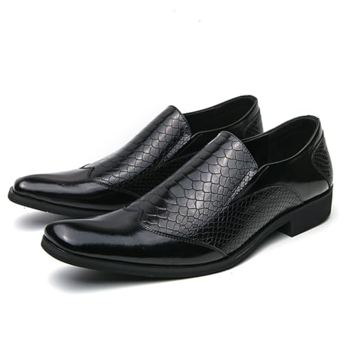 Men's Leather Loafers Black Slip-on Loafers with Snake Pattern Office Formal Oxfords Dancing Dress Shoes