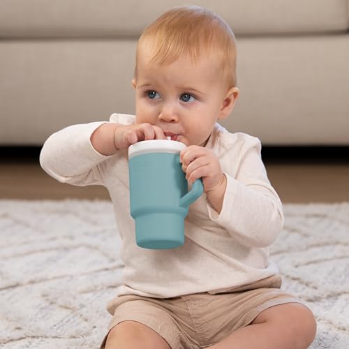 Image of Infantino My 1st Tumbler 266 ml Silicone Straw Cup - Moody Blue, Leak-Resistant, Lightweight Premium Silicone, Fits Stroller & Car Seat Cup Holders