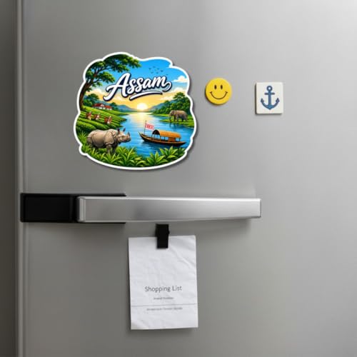 Image of Apna Gift Assam Theme Souvenir Wooden Fridge Magnet for Refrigerator - Printed Fridge Magnet for Kitchen & Fridge Decor | Perfect Souvenir Gift | Fridge Decoration | Size 3x3 Inches | Pack of 1