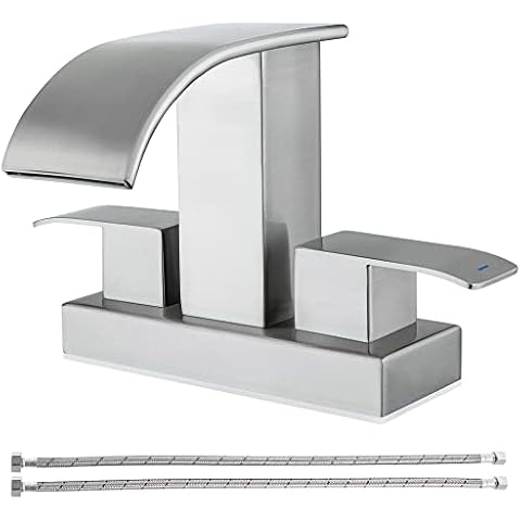 TIORIY 2 Handle Waterfall Bathroom Sink Faucet, Fit 4 Inch Centerset Sink Faucet, Stainless Steel Bathroom Washbasin Faucet with Supply, Brushed Nickel Cover