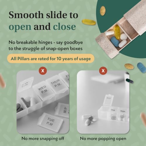 Image of Pillar Plus - Aesthetic 7 XL Day Pill Organizer | BPA-Free Wheat Straw Medicine Case | Pretty Travel & Home Tablet Vitamin Organizer | Cute Weekly Pill Box | Travel Medicine Organizer (Off White)