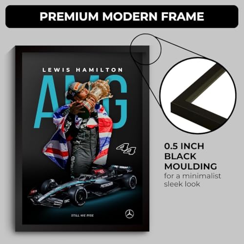Image of Lewis Hamilton Poster Mercedes F1 Poster | Framed AMG F1 Car A4 Sized (31 x 23 cm) | Lewis Hamilton Posters | Mercedes Car Frame for Wall, Gift for Boys, Formula 1 Frames | Formula 1 Frame (F 027)