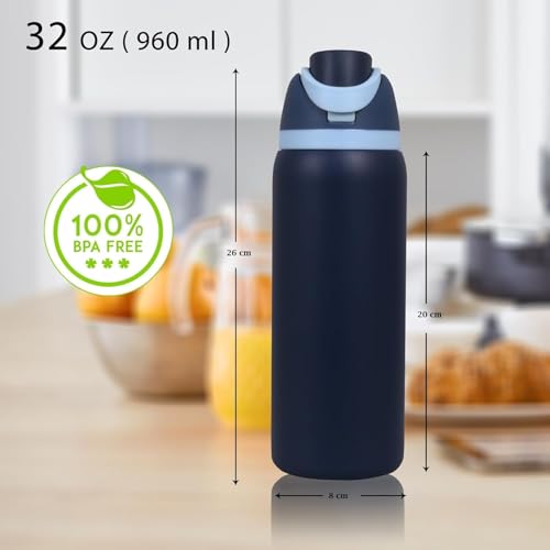 Image of LHOTSE FreeSip Gym Water Bottle with Straw & Spout | Leakproof Stainless Steel Sports Bottle for Workout, Fitness Training & Exercise Hydration (Royal Blue, 960 ML)