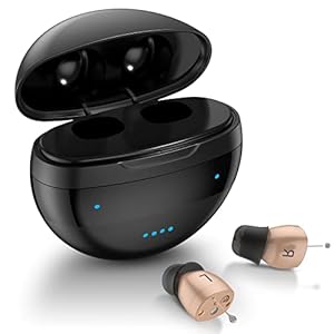 Hearing Aids, Hearing Aids for Seniors&Adults, Rechargeable Hearing Amplifier, Assist Devices with Charging Box, Small In-Ear Digital Hearing Device with Volume Control, Black
