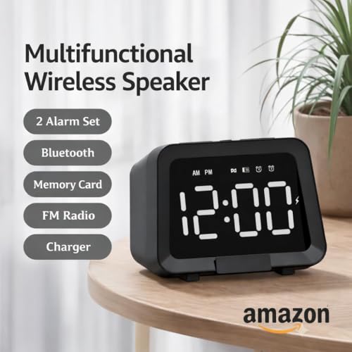 Image of JASIFS Digtial Alarm Clock with Heavy Speaker Radio Pen and Mobile Holder | 5.4 Hi FI Stereo Sound Speaker with Dual Alarm | USB-C | Ideal for Students, Home, Office,Home Decor, Corporate Use