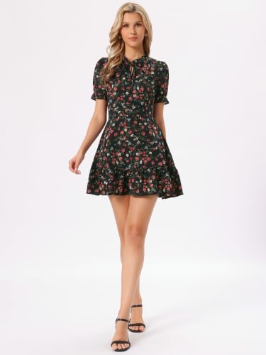 Image of Allegra K Womens Floral Chiffon Mini Dress Ruffle Hem Puff Short Sleeve