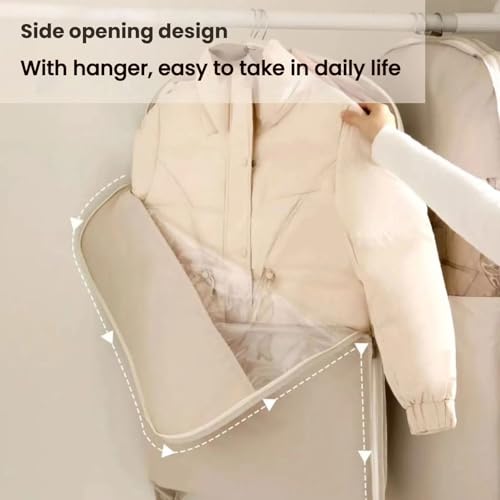 Similarlyl Space Saving Hanging Garment Bag with Self Compression Zipper, Heavy-Duty Zipper Dust Cover Clothes Bags for down Coat, Jackets, Suit (beige, Medium)4