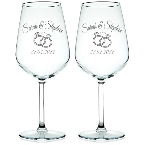 Weingläser mit Gravur Hochzeit Set | Namen - Ringe und Datum graviert Cover
