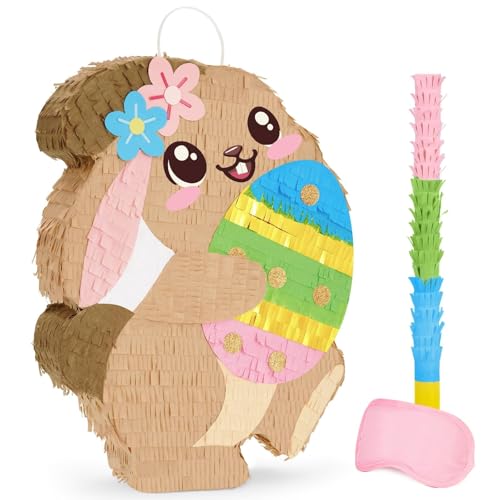 WERNNSAI Easter Bunny Pi&ntilde;ata - Easter Pi&ntilde;ata with Blindfold and Stick Spring Easter...