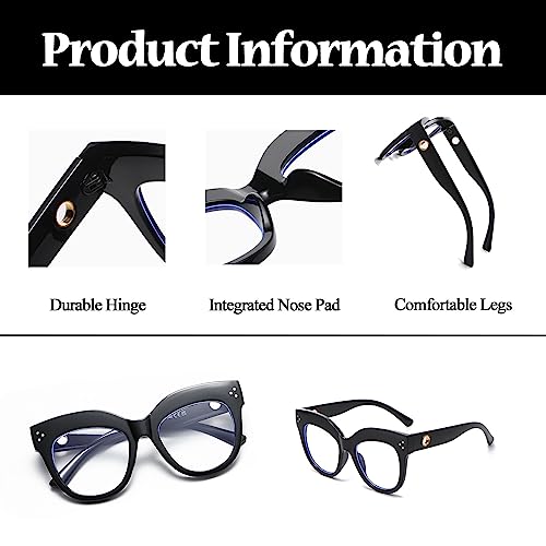 Image of LJCZKA Oversized Blue Light Blocking Glasses Retro Thick Cat Eye Eyeglasses for Women Computer Anti Eye Strain Eyewear