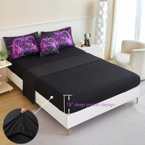 Image of ZRNBAST Purple Gamer Bedding Set 6 Pieces Bed in a Bag Twin Comforter Set