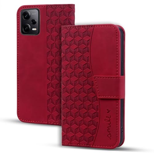 Vaitasy Funda para Xiaomi Redmi Note 12 5G Cover Magnética Cuero PU Protectora Carcasa con Ranura para Tarjeta para Xiaomi Poco X5 5G - Rojo