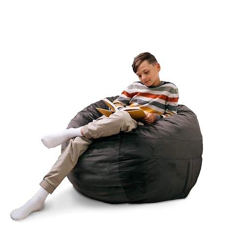 Big Joe Fuf 3.5Ft Foam Bean Bag Chair for Kids, Teens, Teddy Gray Plush Soft Polyester, 3.5 Foot Large Ultra-Soft Seat for Gaming, Bedroom, Reading Nook