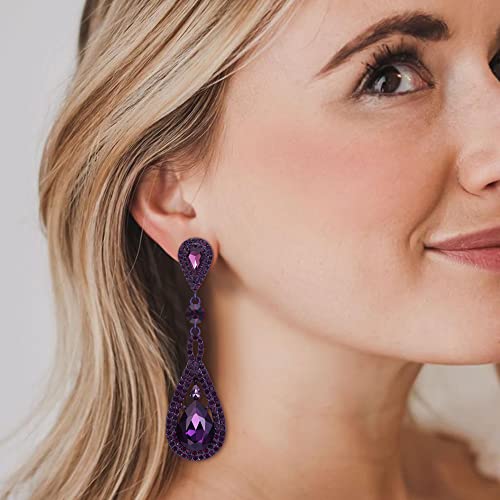 EleQueen Austrian Crystal Long Pear Shape Teardrop Wedding Earrings for Brides, Art Deco Chandelier Jewelrys for Women Prom2