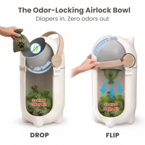 Image of iTouchless Odor-Block Dog Poop Can, 4 Gal Ag+ Silver Ion Trash Bin, Ivory | Easy One-Hand Disposal | Lightweight & Rust-Proof | Indoors & Outdoors | 20 Free Bags Incl | Pets & Cats Waste | Home, Patio