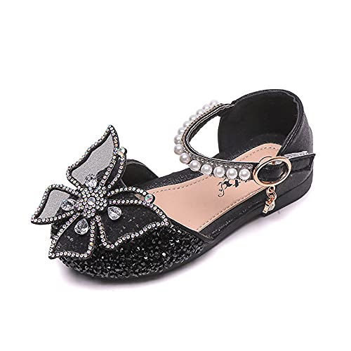 Little Girls Dress Shoes Mary Jane Bow Flower Wedding Party Bridesmaids Shoe Glitter Sequins Rhinestone Princess Ballet Flats