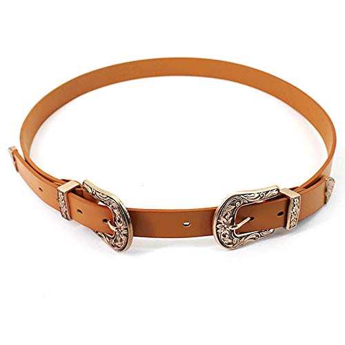 CLARA Women Vintage Western Waist Belt Double Buckle Belt PU Leather Waistband for Jeans Dress4