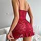 TTPSRY Frauen Sexy Spitze Pyjamas Erotische Pyjamas Tüll Pyjamas Nachthemd Pyjamas V-Ausschnitt Pyjamas kurzen Rock（Burgunderrot XL）