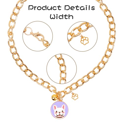 Image of HOWWFALY Dog Collar and Cat Chain Necklace Stainless Steel Adjustable 18K Gold Heart-Shaped Necklace for Small Pets Cats Kitten Puppy (Gold, 17.7 inch)