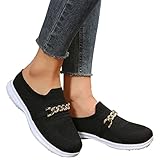 Binhyx Women's Platform Fashion Rhinestones Sneakers Casual Breathable Knit Mesh with Metal Chain De