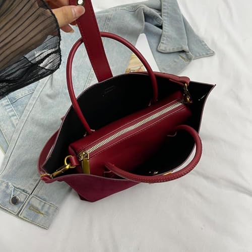 Bolsos tote de ante color burdeos para mujer – Bolso de otoño 2024, bolso marrón de trabajo con asas superiores miniatura 7