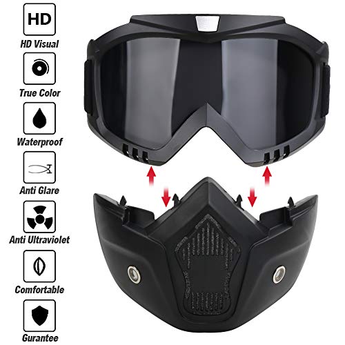 PiscatorZone Motorcycle Goggles Mask CS/Paintball/Skiing/Riding/Cycling/Halloween/Costume Ball-UV Proof Windproof Anti-Fog Protective Detachable Adjustable Tactical Glasses